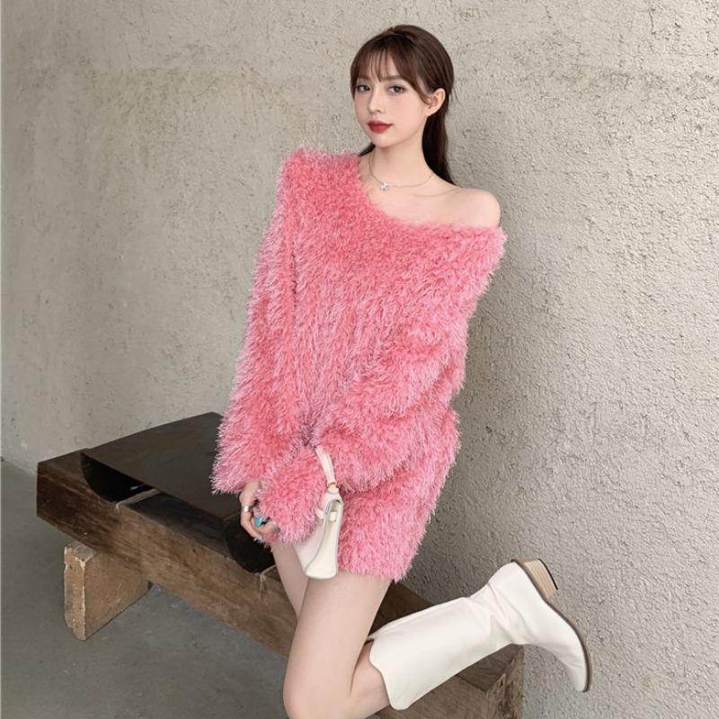 

Women's Sweaters Pull Femme Gentle Sweet Backless Lace Up Slash Neck Off The Shoulder Pink Sweater Women Pullovers Wild Jumpers Black Korean, White;black