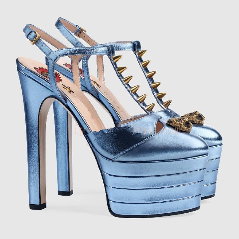 

Fashion Sandals Women 2021 New Summer tip rivet T-shaped platform 16cm Super High Heel Open Shoes Women Large Size, Black