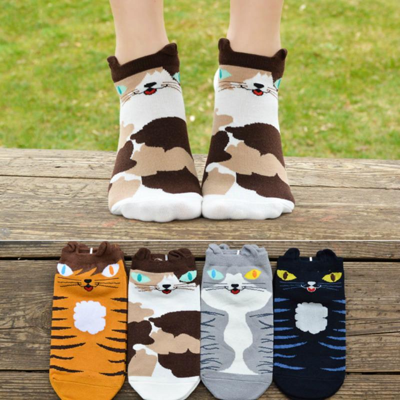 

Cute Harajuku Animal Socks Women Novelty 2020 Spring Summer Korean Socks Casual Lovely Cat Funny Ankle Sock Happy, Blue cat
