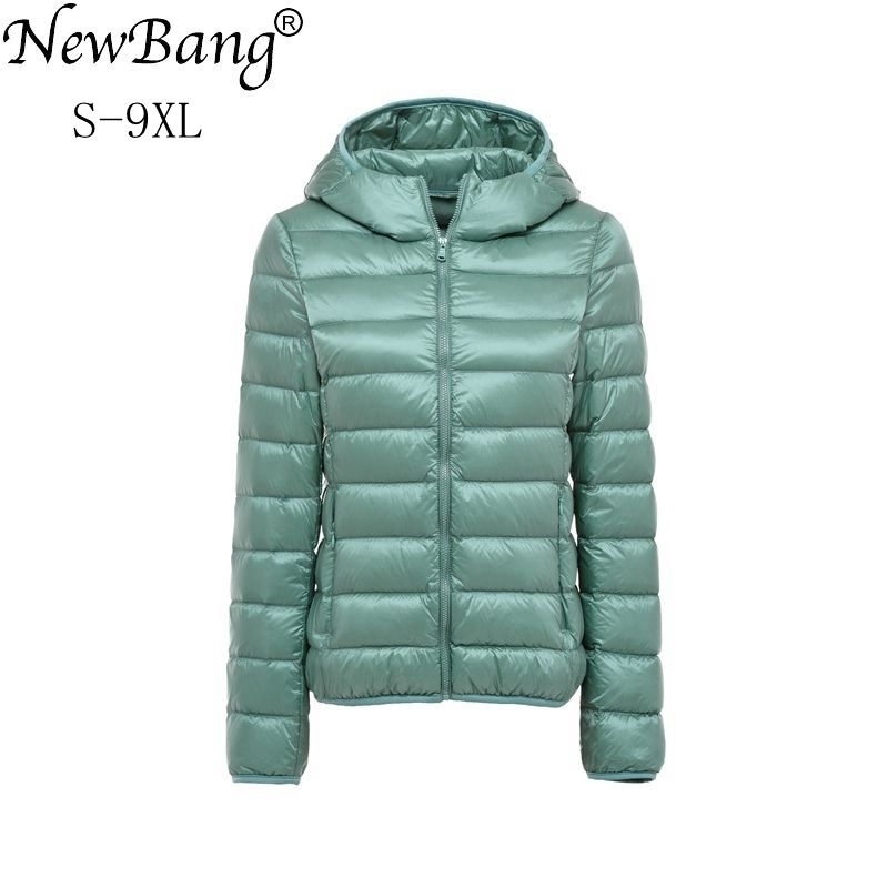 

NewBang 8XL 9XL Plus Size Ultra Light Down Jacket Women Autumn Winter Warm Coat White Duck Jackets Female Hooded Parka 201128, Light blue