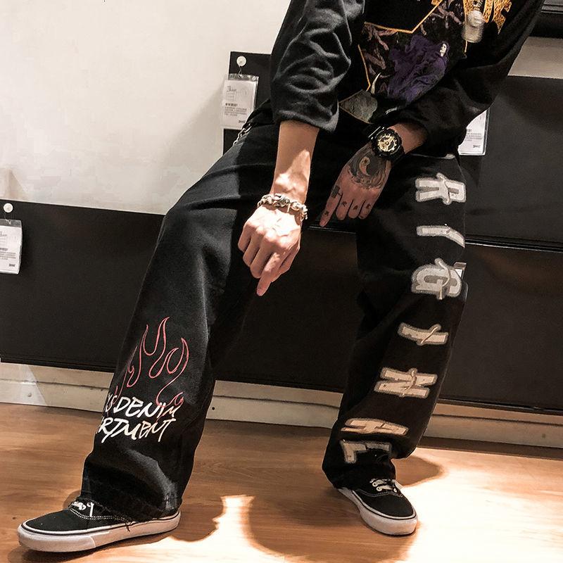 

Man Straight Casual Jeans Mans 2020 Autumn Korean Collage Hip Hop Jeans Woman Couple Loose Denim Pants Clothing, Black