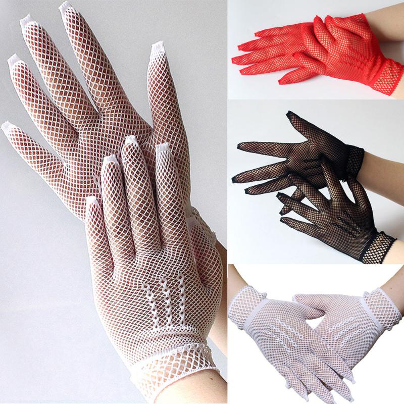

Five Fingers Gloves Ladies Girls Neon Sexy Short Fingerless Fishnet Lace High Elasticity Arm Hand Warmer Knitted Long