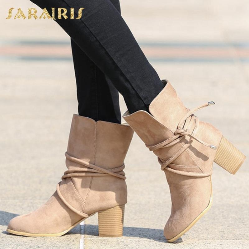 

Sarairis 2021 New Arrivals Thick Heels Concise Office Spring Shoes Woman Boots Female High Heel Trendy Dropship Bootie Ladies, Apricot