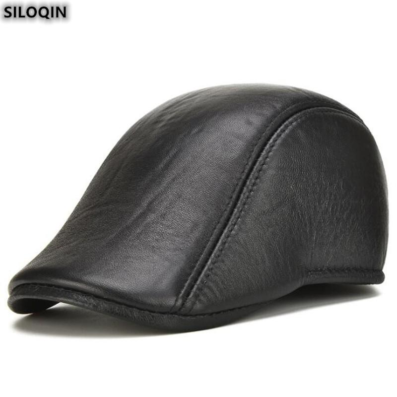 

Berets SILOQIN Snapback Sheepskin For Men's Fashion Autumn Winter Thermal Genuine Leather Hat Trend Brands Sports Cap Casquette