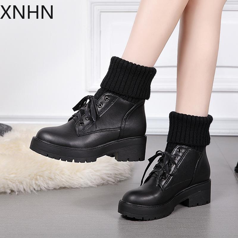 

2020 Winter Ankel Boots Women Punk Female Length Leather Platform Boots Wedges High Heels PU Women Botas Mujer Plus Size, Black