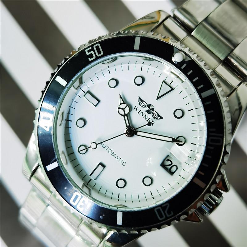 

Wristwatches Winner 2021 Design Creative Watch Men Top Brand Luminous Casual Calendar Automatic Mechanical Watches For Man, Silver white