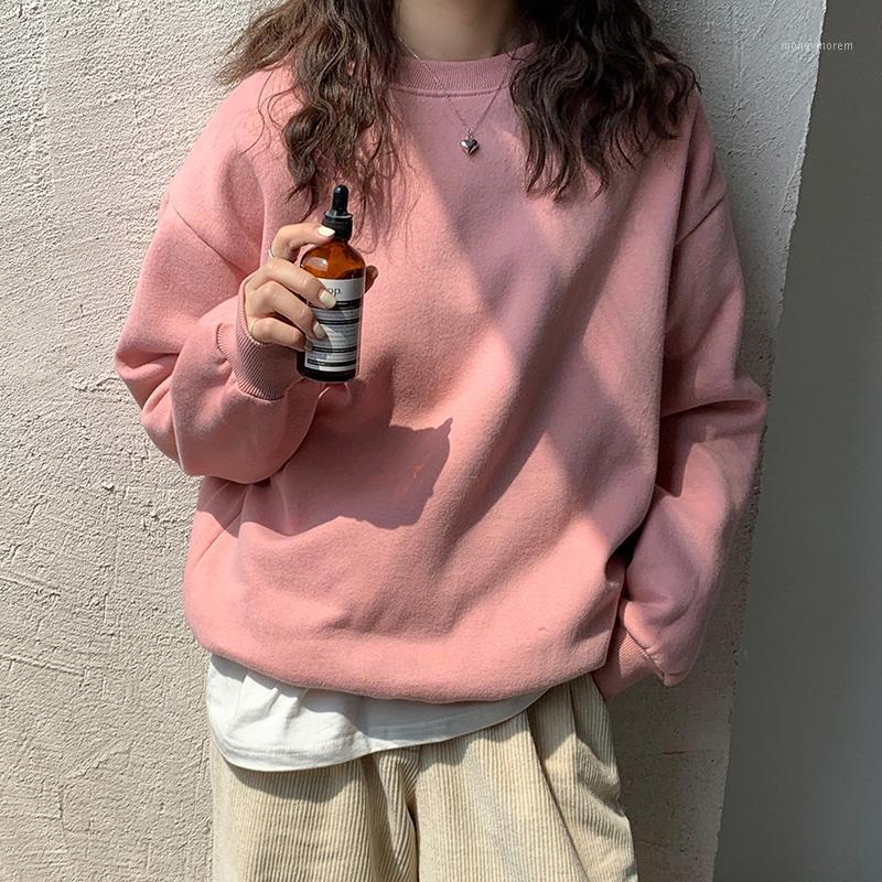 

12-color New Harajuku Casual Women Sweatshirt Basic Loose Cotton Sweatshirt Female Wild Plus Velvet Long-sleeved Pullover Mujer1, Beige
