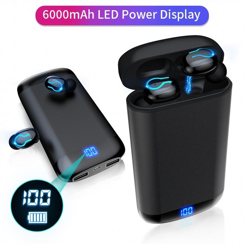 

New Q66 TWS Bluetooth Earphone True Wireless Sport Earbuds with 6000mAh Charge Case HIFI Bass Stereo Handsfree Headset with mic, Black
