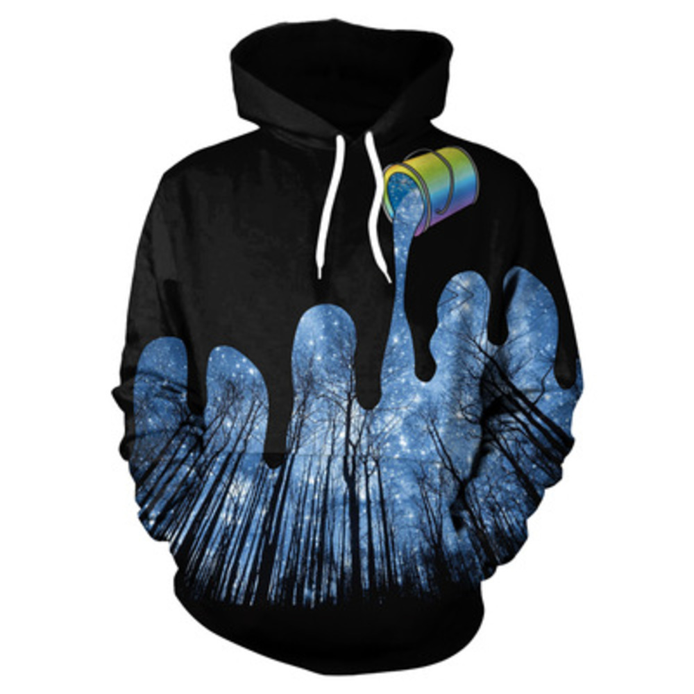 

2019 autumn winter new European and American stars 3d digital printing hooded pullover sweater, Black