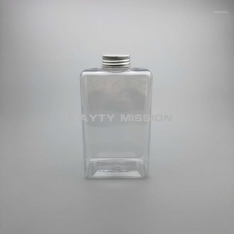 

BEAUTY MISSION Clear 500ml 12 pcs Empty Square flat Juice Water Bottle, Aluminum Cap PET Thickening Refillable Creative bottles1