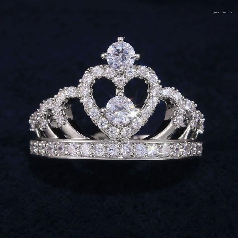 

Wedding Rings CAOSHI Dazzling Crown Shape Promise For Women Silver Color Micro Paved Shine Cubic Zirconia Romantic Party Jewelry, Slivery;golden