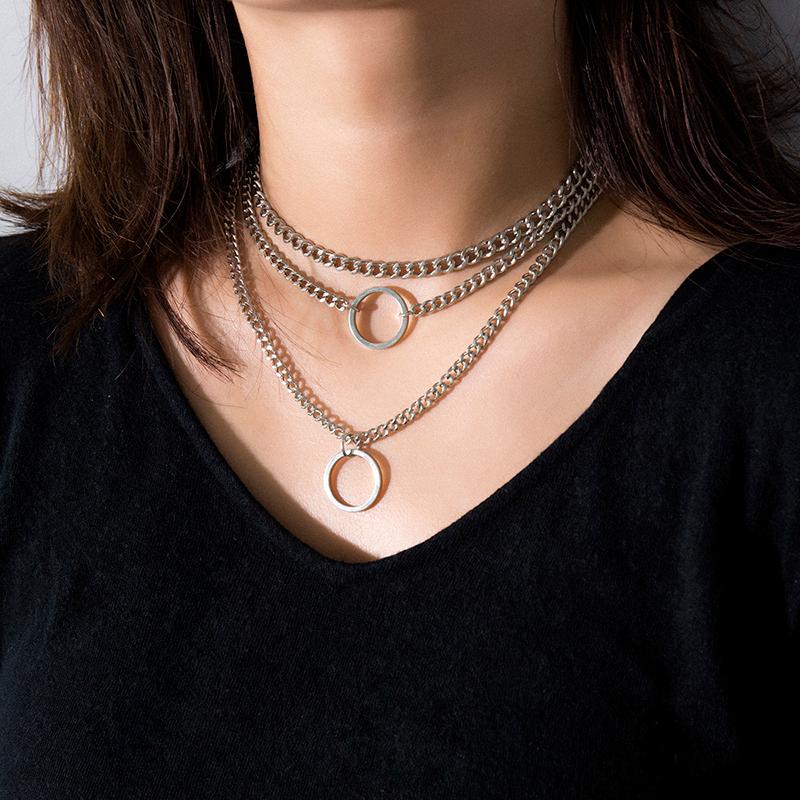 

Fashion Women Multi-layer Circle Pendant Chain Clavicle Choker Necklace Jewelry