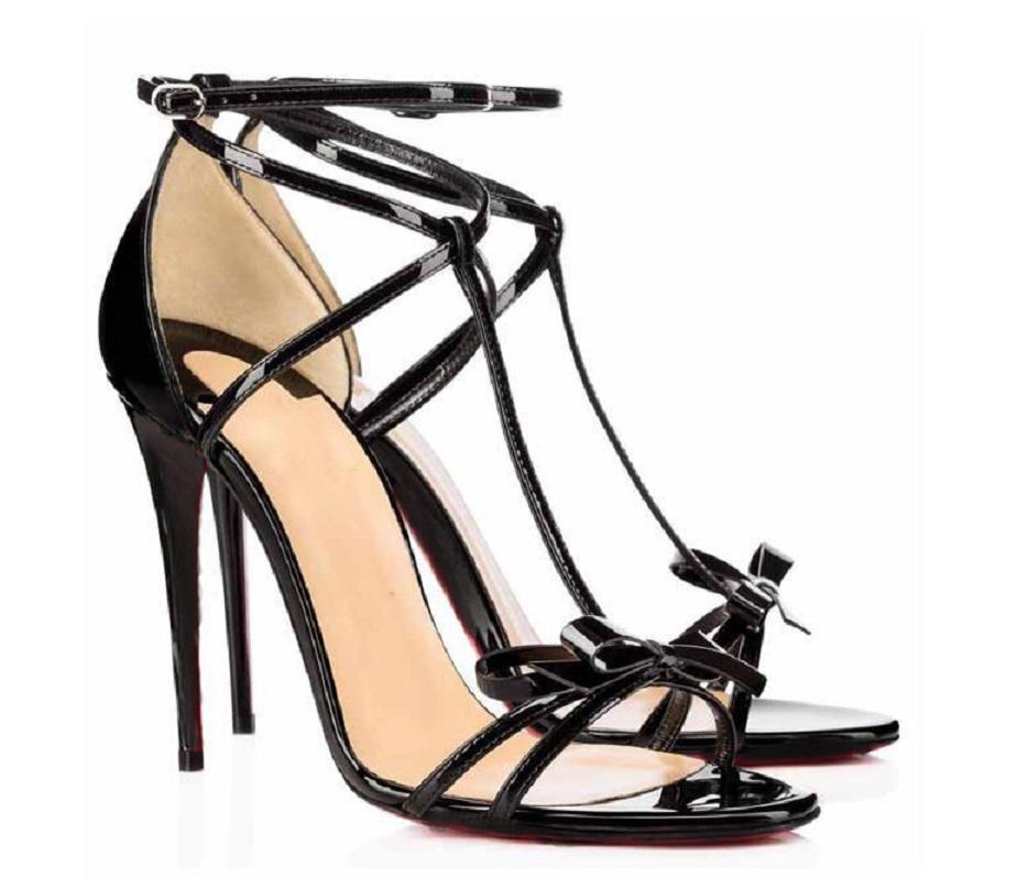 

2020 Elegant Ladies Summer Red Bottom Sandals Leather Woman Leather Bow Black Leather Pointed Toes Pumps Dress shoes