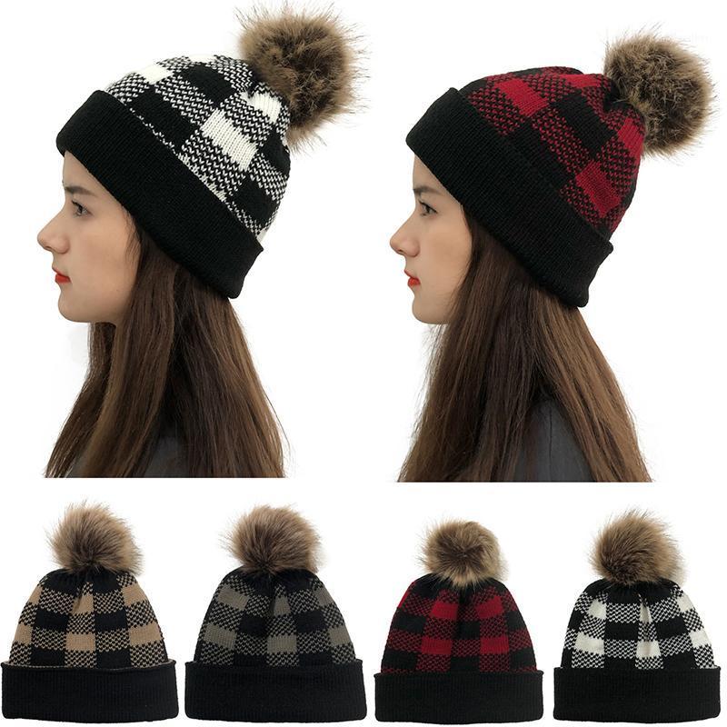 

Beanie/Skull Caps Elegant Christmas Warm Beanie Hat For Women Autumn Winter Patchwork Removable Hairball Hats Outdoor Casual Knitted Wool Ca, Black khaki