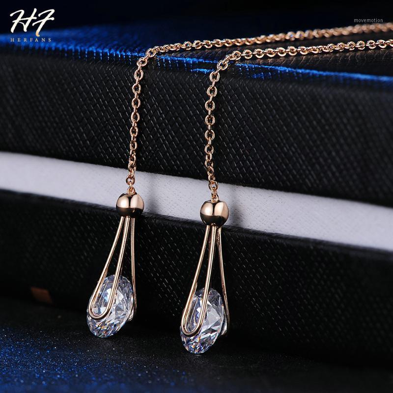 

Drop Ear Line Long Earrings for Women + Cubic Zircon CZ Crystal Rose Gold Color Fashion Jewelry For Girl E683 E6841