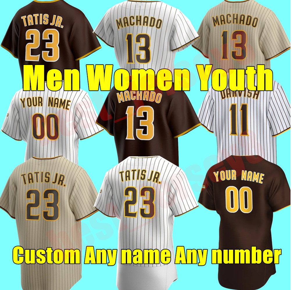 

Custom San Diego Men Women Youth Fernando Tatis Jr. Baseball Jerseys Blake Snell Joe Musgrove Manny Machado Yu Darvish Jake Cronenworth Tony Gwynn Grisham Jersey, As shown in illustration