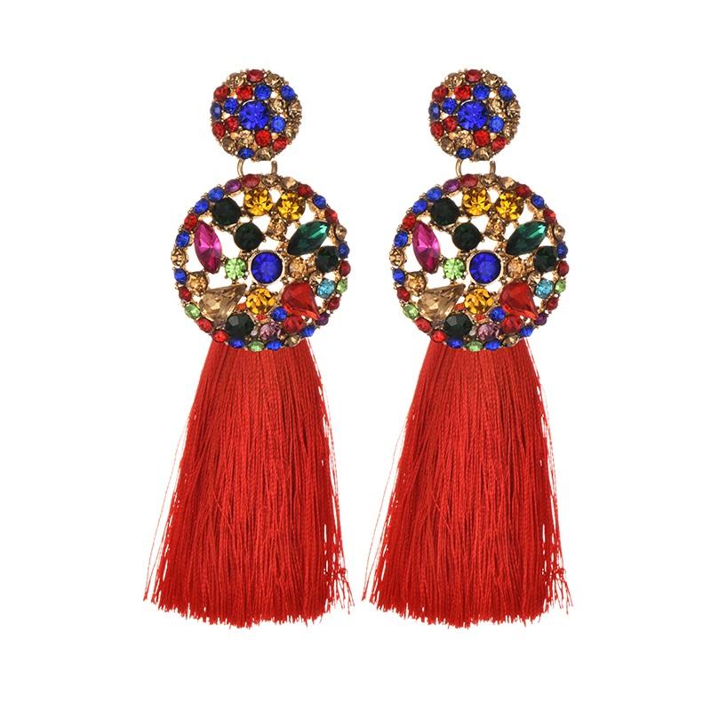 

ZHINI Long Tassel Earrings Crystal Rhinestone korean Vintage Big champagne Flower Stud Earrings For Women Christmas