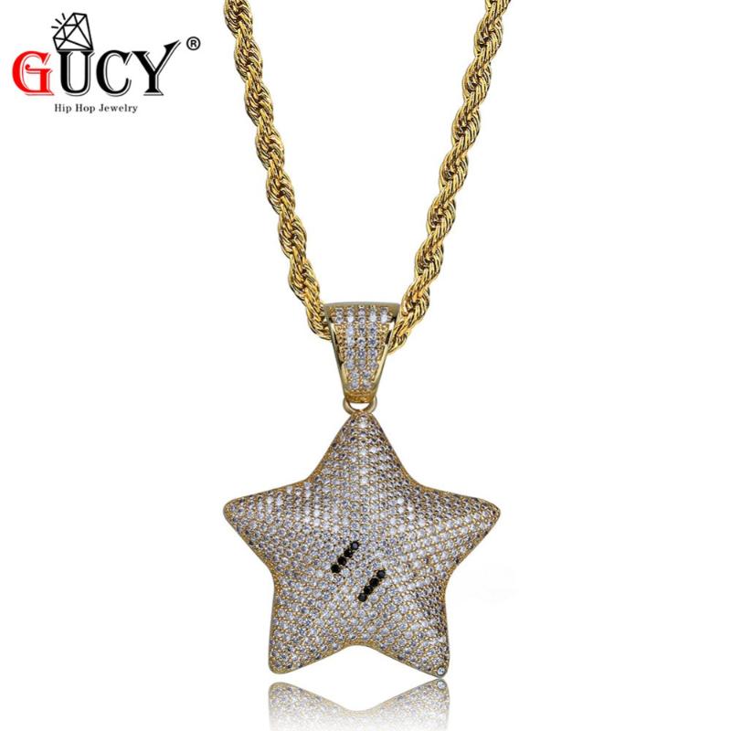 

GUCY Hip Hop Gold Silver Color Cartoon Star Pendant Necklace Iced Out Micro Pave Bling Cubic Zircon Stones Men's Jewelry Gifts