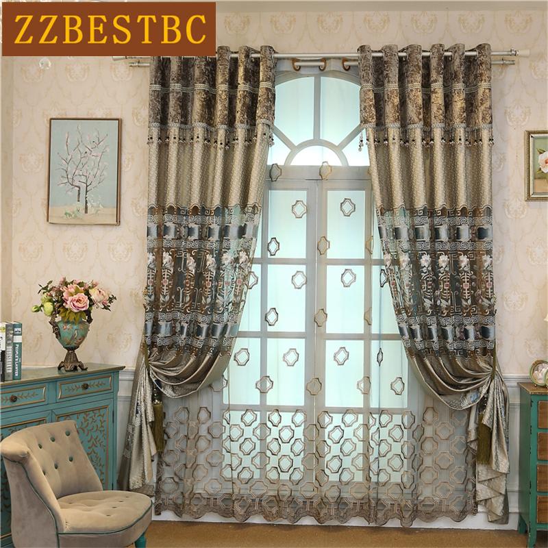 

Chinese luxury villa embroidery Curtain for Living Room/high-end Hotel Modern minimalist high quality Curtains for Bedroom, Tulle