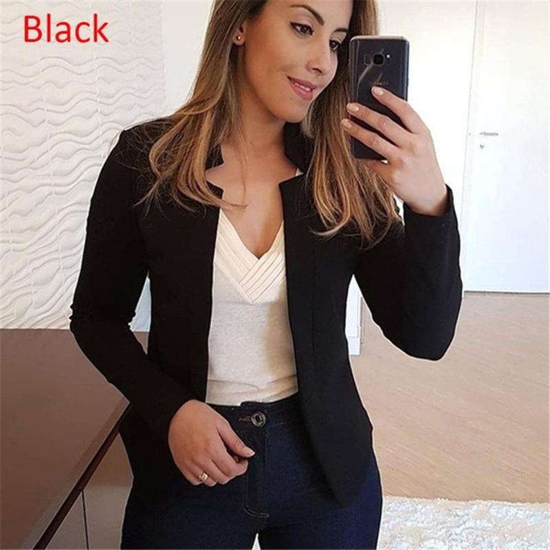 

KLV New Women Spring Coats Ladies Long Sleeve Cardigan Solid Pocket Coat Loose Casual Outerwear Trench Coat, Black