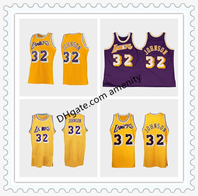 

men Los Angeles Lakers johnson 1984-85 classics magic basketball jerseys hardwood gold jersey, Black