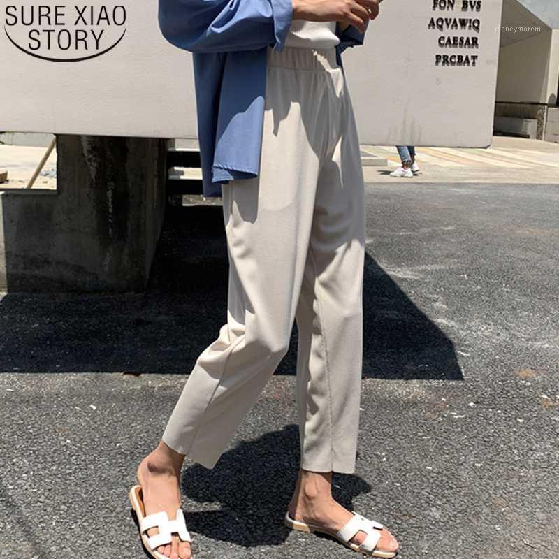 

Harem Pants Casual Elastic Waist Women Ice Sick Solid High Waist Plus Size Loose Spring and Summer Mujer Baggy Woman Pants 93901, Creamy-white