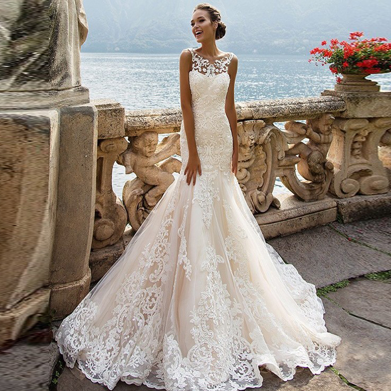 

2021 New Wedding Dresses Goring Unmarked Spoon Train Customize Size Leabon Grils Bride Dressed in Mermaid Night MU4C, White