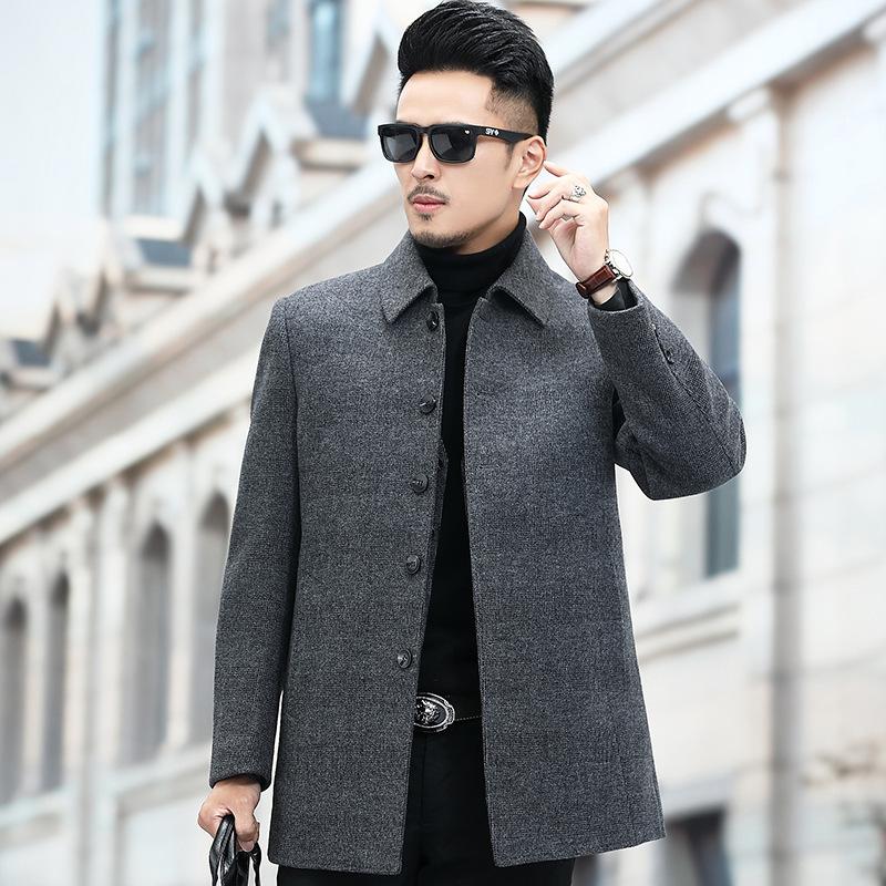 

2020 winter men's double wool coat lapels, male business warm down 11582 bladder coat, Gray