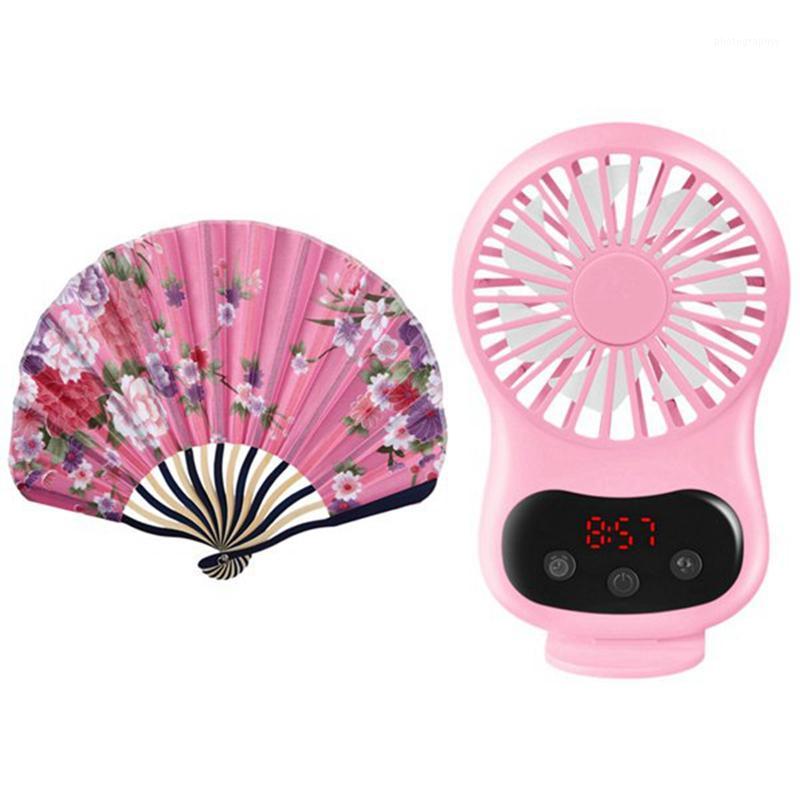 

Chinese Japanese Fabric Bamboo Folding Hand Held Fan Pink & USB Fans Time Display Handheld Rechargeable Desktop Fans1
