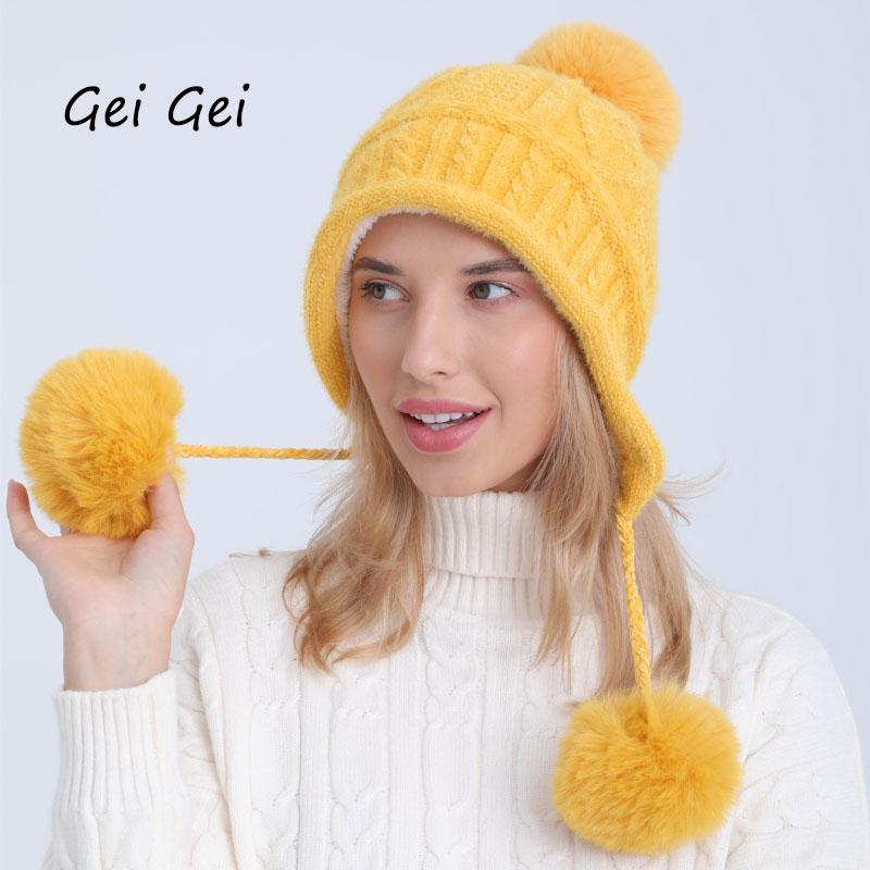 

Cute Big Furball Winter Hats For Women Autumn Wild Plus Velvet Soft Chenille Wool Hat Outdoor Riding Ski Warm Knitted Cap Beanie, Red