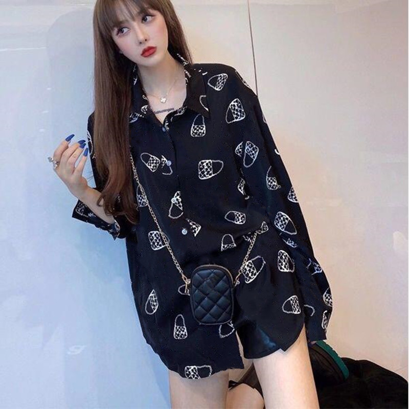 

Fashion autumn spring long sleeve printed lapel shirt printed luxury blouse, suitable for women, Desiccant