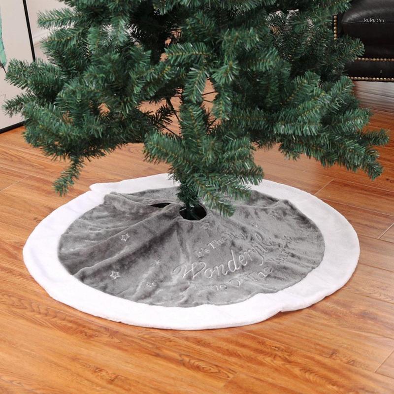 

90cm Short Plush Star Letters Print Round Christmas Tree Skirt Apron Cover Floor Carpet Christmas Tree Decoration Party Supplies1