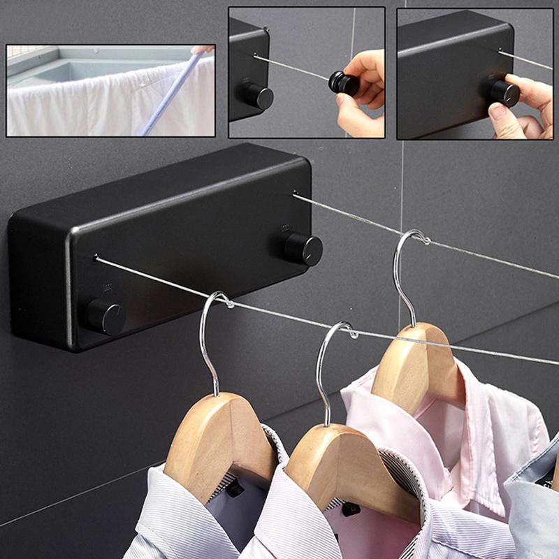 

Double Line Retractable Clothesline Home Steel Wire Invisible Punch Free Wall Hanger TUE88