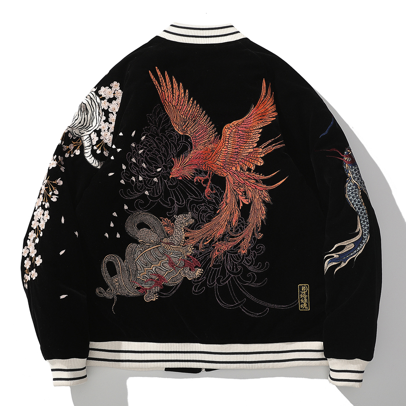 

2021 New Hip Hop Coat Mens Streetwear Animals Floral Embroidery Harajuku Zipper Jackets Cotton Track Jacket Outwear Winter Parkas Xj75, Red