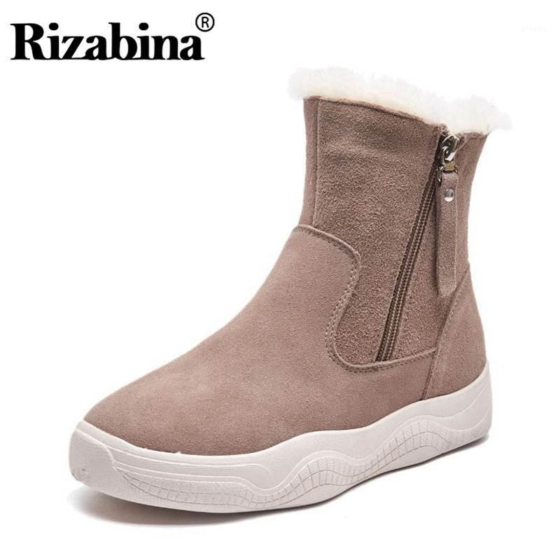 

RizaBina 2020 New Arrival Ankle Boots Real Leather Plush Fur Warm Zipper Flats Short Boots Daily Snow Shoes Women Size 35-391, Black