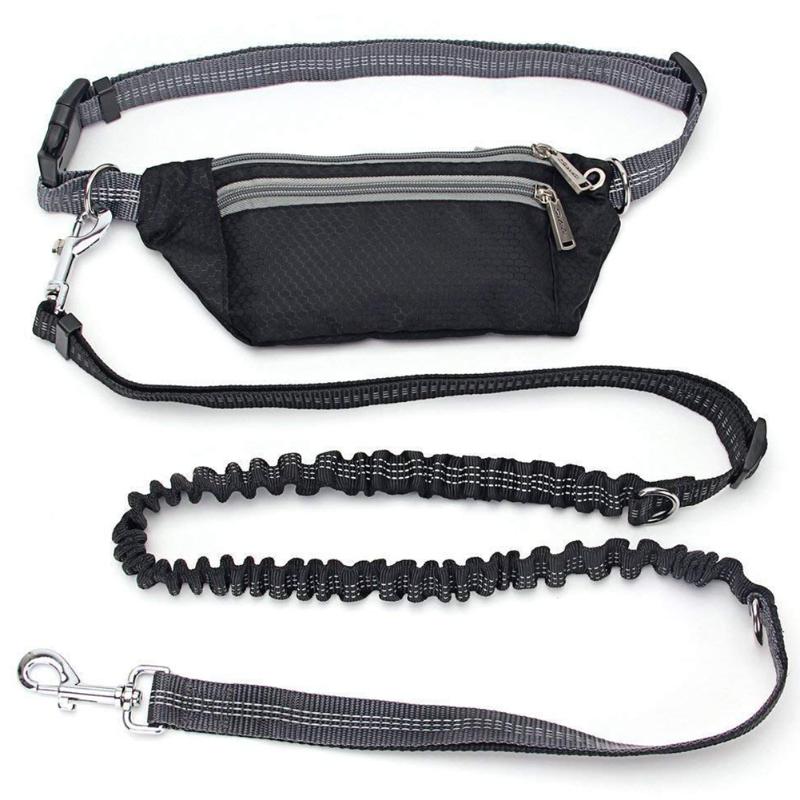 

Hands Free Running Dog Leash with Retractable Bungee, Adjustable Waist Belt, Dual Handles, Night Reflective Design