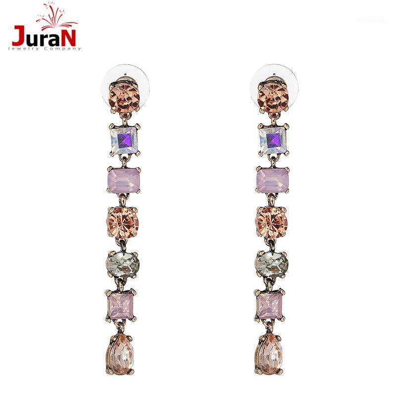 

JURAN 2020 New Classic Stud Long Full Crystal Drop Earrings for Woman Pink Party Earrings High Quality 2 Colors Wholesale D35041