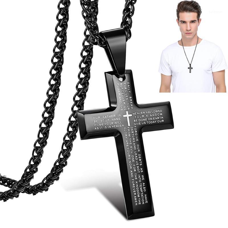 

Men's Stainless Steel Necklace Simple Black Cross Pendant Prayer Necklace Three-tiered Cross Retro Jewelry Unisex 24" Long Chain1