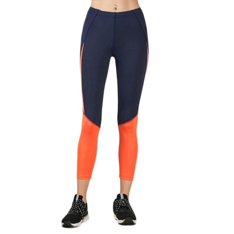 

Women' Gym Pants Colour-Coloured Stitching Fitness Running Yoga Nine-minute Pants High Waist Sport Legging Calça Feminina #15, Orange