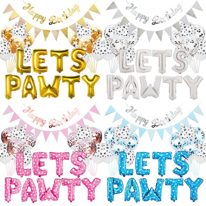 

22pcs Foil Balloons Cute Letter LETS PAWTY Party Balloon Decor Balloon for Pet Dogs Cats Birthday Party Decoration supplies