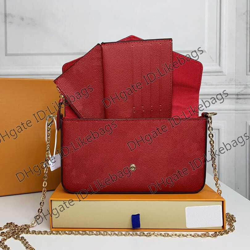 

Women designer bag POCHETTE FELICIE shoulder bags handbag purse crossbody messenger bags 3pcs/set ORIGINAL BOX sac luxe brown flowe, Brown flowers+red inside