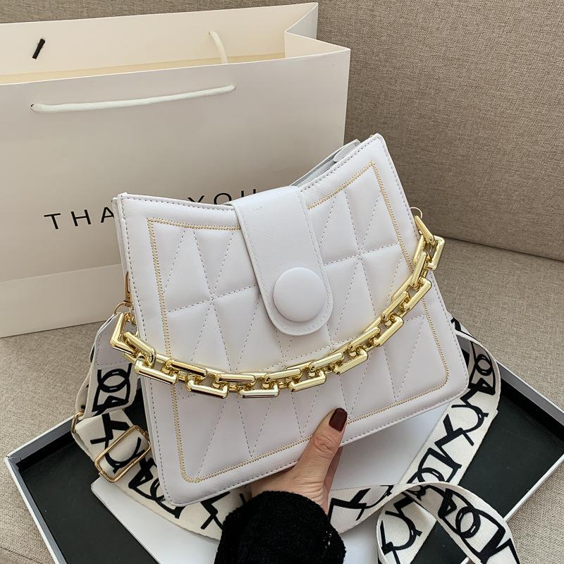 

Embroidery thread rhombus pattern Chain Pure Color Soft Leather Handbag Women shoulder bag 2021 New Handbag And Purse, Black