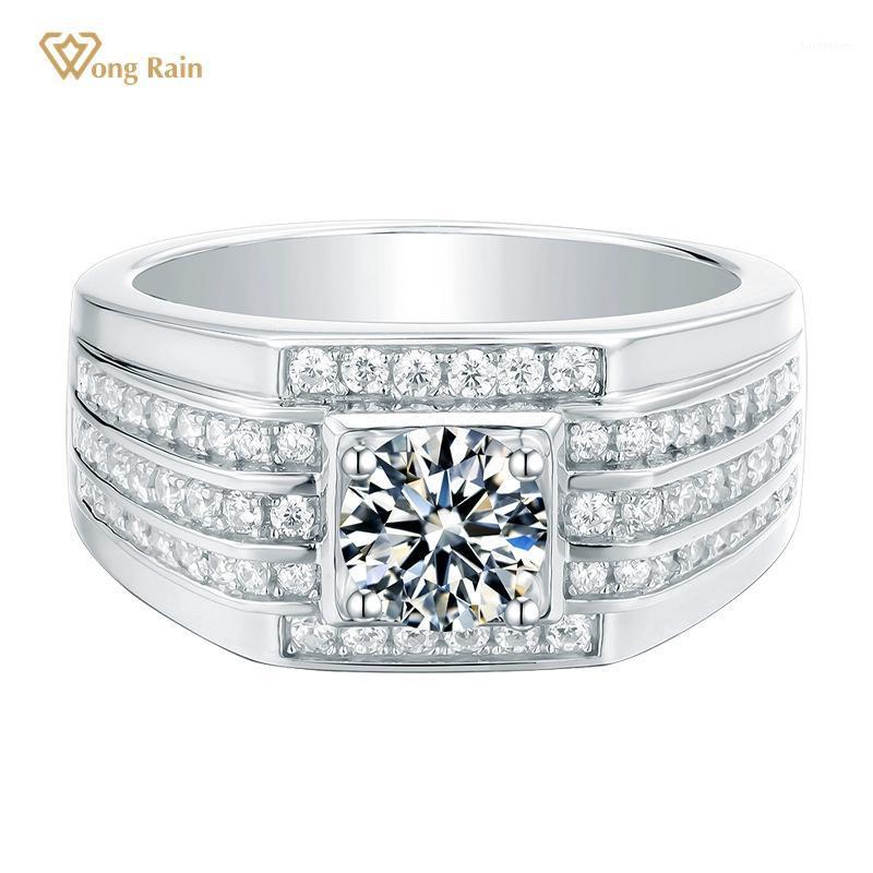 

Wong Rain Luxury 925 Sterling Silver Round Cut Created Moissanite Diamonds Gemstone Wedding Engagement Men's Ring Fine Jewelry1
