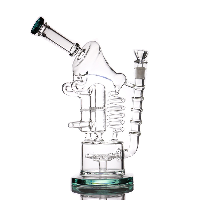 

Huge Recycler smoking Glass Bong Hookahs Oil Rig 13" Bongs Birdcage Big Water Pipes Bubbler Mobius Matrix Sidecar Beaker Heady 14mm Bowl Three Colors