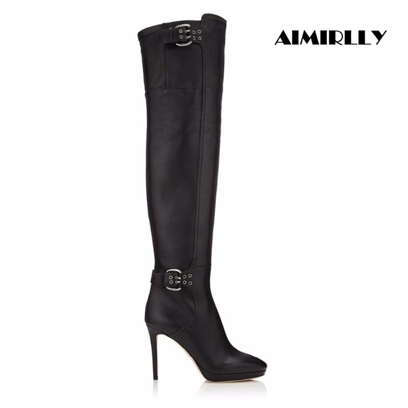 

Women Stiletto Over the Knee Boots Ankle Buckle & Zip Fastenings Cross-dresser Shoes Black US Size 4-15.5, As pic