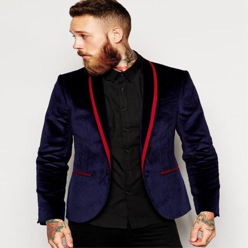 

TPSAADE Soft comfortable men's suit jacket fashion casual trend Slim suit single-breasted (jacket + pants) 2 Pieces Velvet New, As the image
