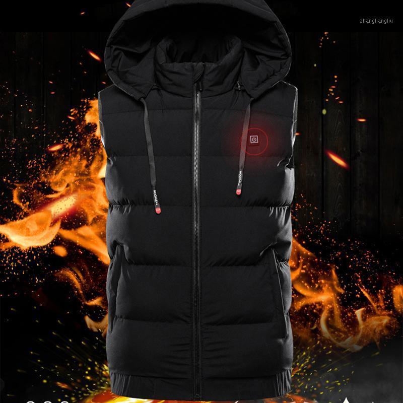 

USB Thermal Warm Warmer Pad electric heating vest Waterproof Vests Men Electric Heated Heating Hooded Vest Cloth Jacket New1, Black