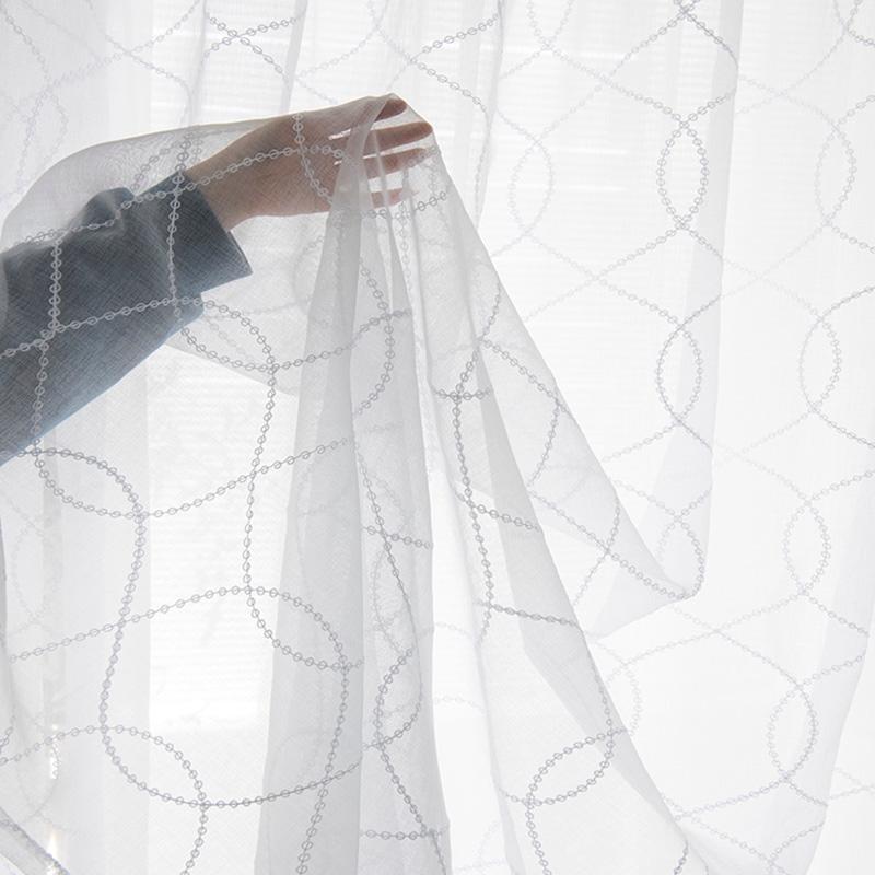

Modern Window Geometric Lines Embroidered Screens For Living Room Bedroom Kitchen White Tulle Ready Made Sheer Curtain X-M236#4
