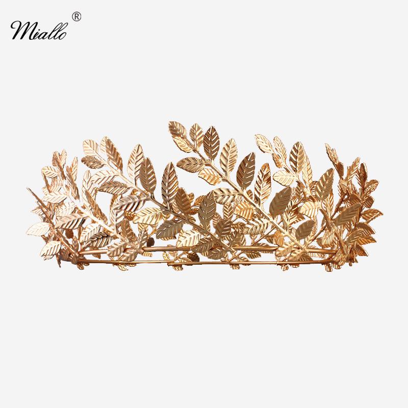 

Miallo Luxury Gold Leaf Shape Bride Crowns Wedding Hair Accessories Bridal Tiaras for Women Hair Jewelry Royal Crown -J2126