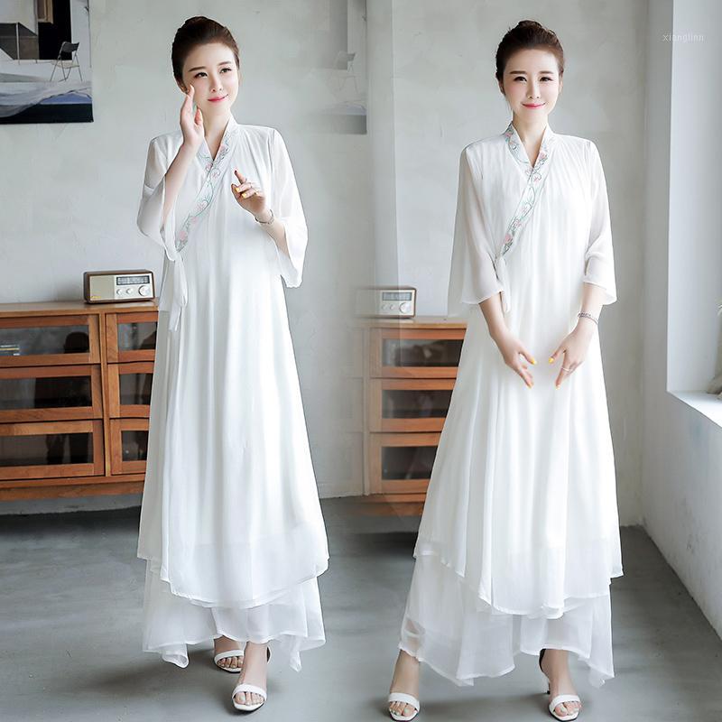

Casual Dresses Traditional Chinese Vintage Clothing Women White Hanfu Loose Long Dress Ancient Female Dance Party Spring Plus Size1